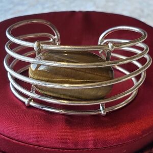 Antique Silver Tone and Natural Stone Women's Bracelet.